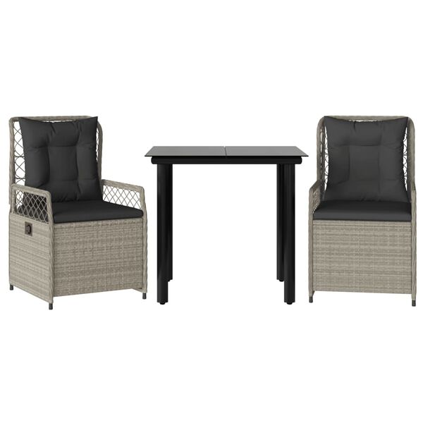 vidaXL Set mobilier de grădină cu perne, 3 piese,gri deschis,poliratan