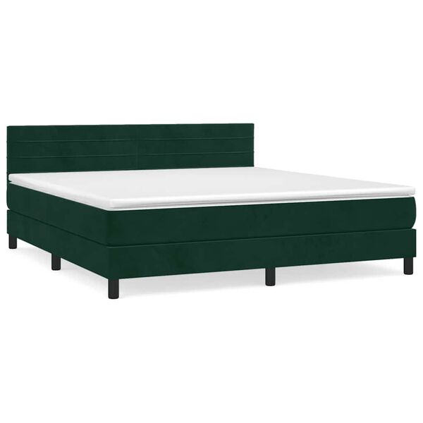 vidaXL Pat box spring cu saltea, verde &icirc;nchis, 160x200 cm, catifea