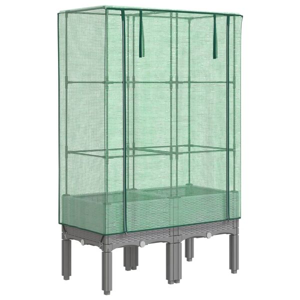 vidaXL Strat înălțat cu husă de seră, aspect ratan, 80x40x140 cm