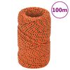 vidaXL Fr&acirc;nghie de barcă, portocaliu, 2 mm, 100 m, polipropilenă