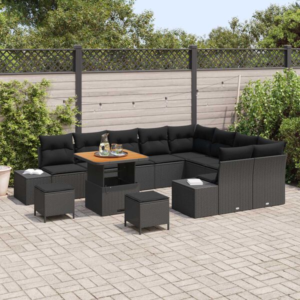 vidaXL Set de canapele pentru grădină 12 pcs Negru Rattan poli