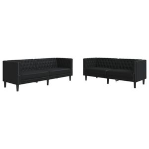 vidaXL Set canapele Chesterfield cu 2 locuri, negru, piele eco.