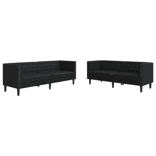 vidaXL Set canapele Chesterfield cu 2 locuri, negru, piele eco.