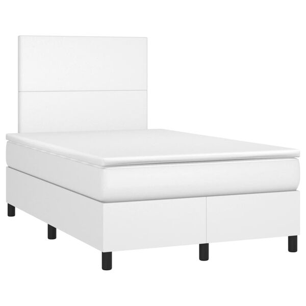 vidaXL Pat box spring cu saltea, alb, 120x190 cm, piele ecologică