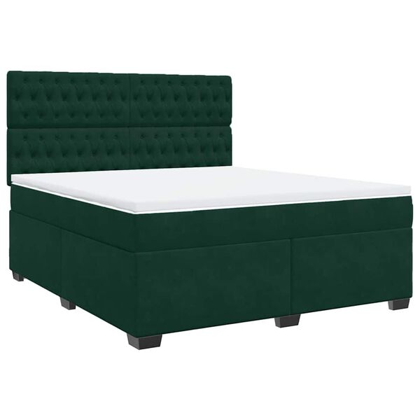 vidaXL Pat box spring cu saltea, verde &icirc;nchis, 180x200 cm, catifea