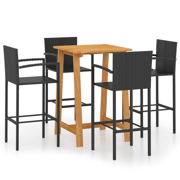 vidaXL Set mobilier de bar de gradină, 5 piese, negru