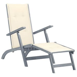vidaXL Șezlong exterior, suport picioare și pernă, lemn masiv acacia