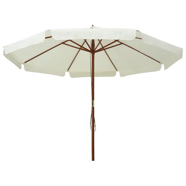 vidaXL Umbrelă soare de exterior, stâlp din lemn, alb nisipiu, 330 cm