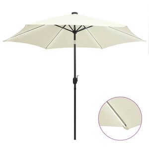 vidaXL Umbrelă de soare cu LED-uri, st&acirc;lp aluminiu, alb nisipiu, 300cm