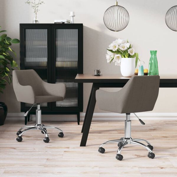 vidaXL Scaune de bucătărie pivotante, 2 buc., gri taupe, textil