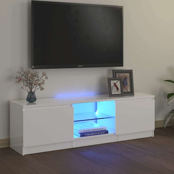 vidaXL Comodă TV cu lumini LED, alb extralucios, 120x30x36 cm
