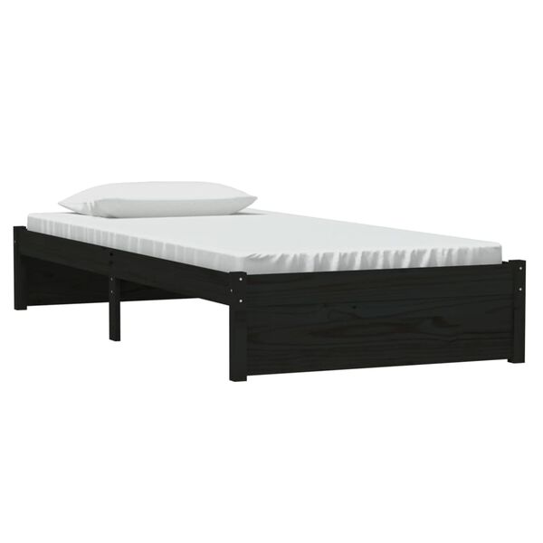 vidaXL Cadru de pat single, negru, 90x190 cm, lemn masiv