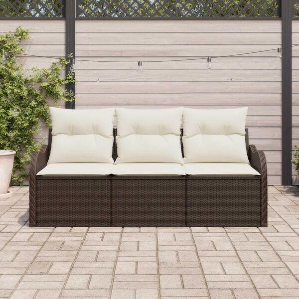 vidaXL Set de canapele pentru grădină cu pernă 3 pcs Maro Rattan poli