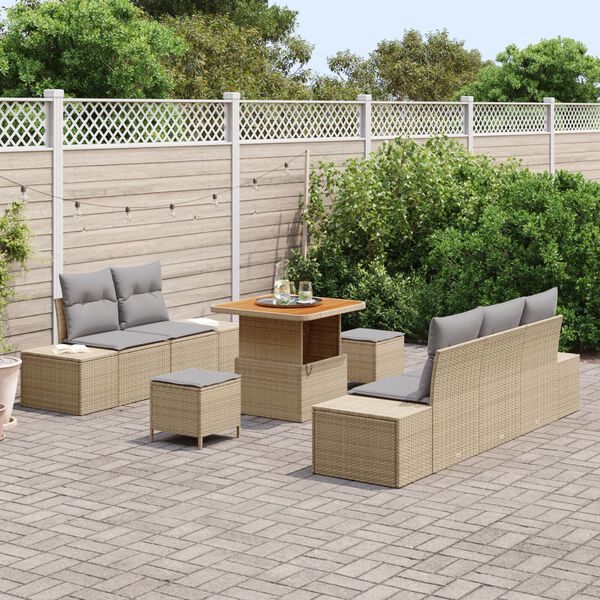 vidaXL Set de canapele pentru grădină cu pernă 8 pcs Bej Rattan poli