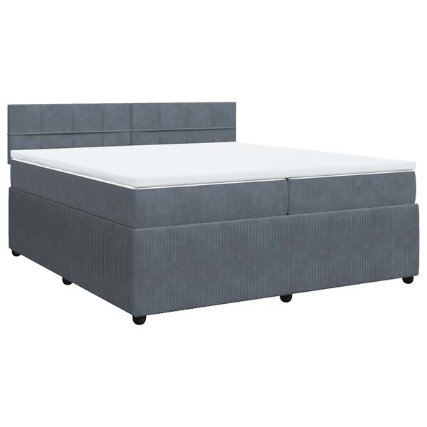 vidaXL Pat box spring cu saltea, gri &icirc;nchis, 200x200 cm, catifea