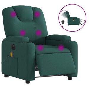 vidaXL Fotoliu electric de masaj rabatabil, verde &icirc;nchis, textil