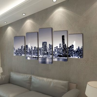 Set de tablouri pânză, monocrom, imprimeu New York Skyline, 100x50 cm