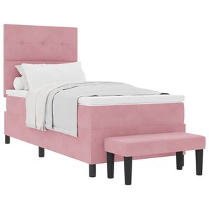 vidaXL Pat cu arcuri cu saltea cu headboard Roz 100 x 200 cm Catifea