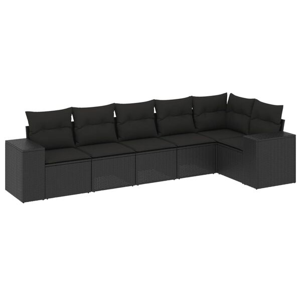 vidaXL Set mobilier de grădină cu perne, 6 piese, negru, poliratan