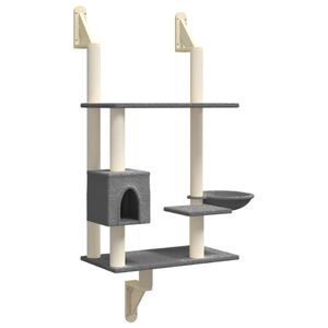 vidaXL Ansamblu pisici perete cu st&acirc;lp zg&acirc;riere, gri &icirc;nchis, 153 cm
