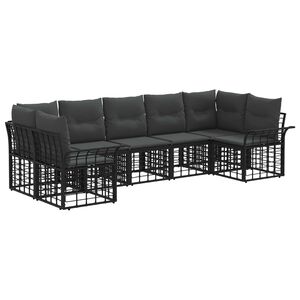 vidaXL Set de canapele de exterior 7 buc. Negru și Gri &icirc;nchis