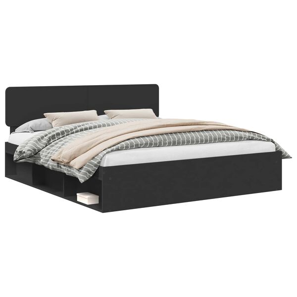 vidaXL Cadru de pat cu headboard Negru 180 x 200 cm Lemn de pin masiv