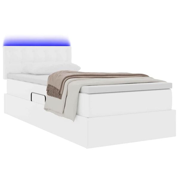 vidaXL Pat cu saltea și LED Alb pur 90 x 190 cm Piele artificială
