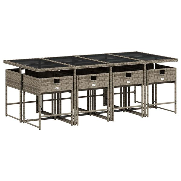 vidaXL Set mobilier grădină cu perne, 9 piese, gri, poliratan