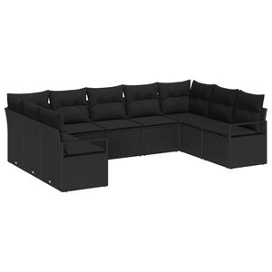 vidaXL Set de canapele pentru grădină cu pernă 9 pcs Negru poliratan