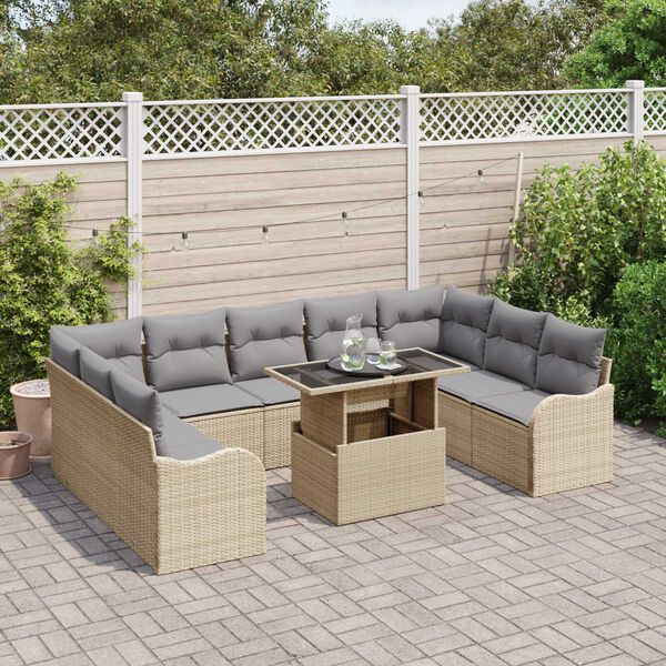 vidaXL Set de canapele pentru grădină cu pernă 10 pcs Bej Poli Rattan