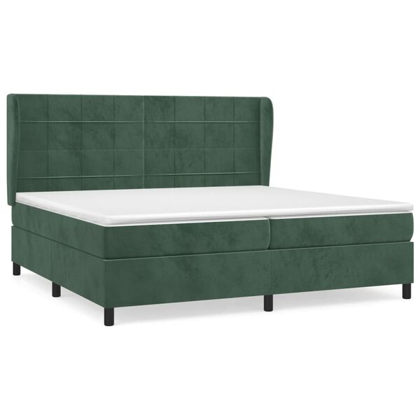vidaXL Pat box spring cu saltea, verde &icirc;nchis, 200x200 cm, catifea