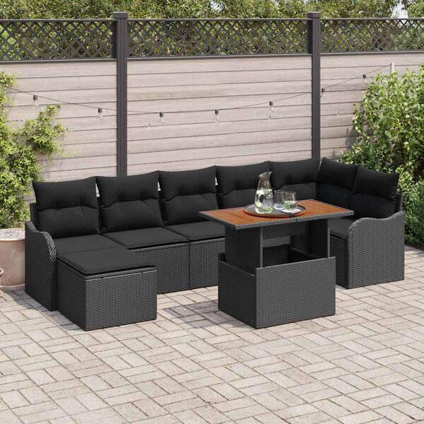 vidaXL Set de canapele pentru grădină cu pernă 8 pcs Negru