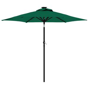 vidaXL Umbrelă soare de grădină st&acirc;lp din oțel/LED verde 225x225x212cm