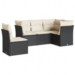 vidaXL Set mobilier de grădină cu perne, 5 piese, negru, poliratan
