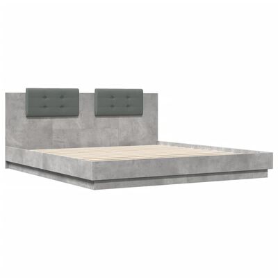 vidaXL Cadru de pat cu tăblie și lumini LED, gri beton, 160x200 cm