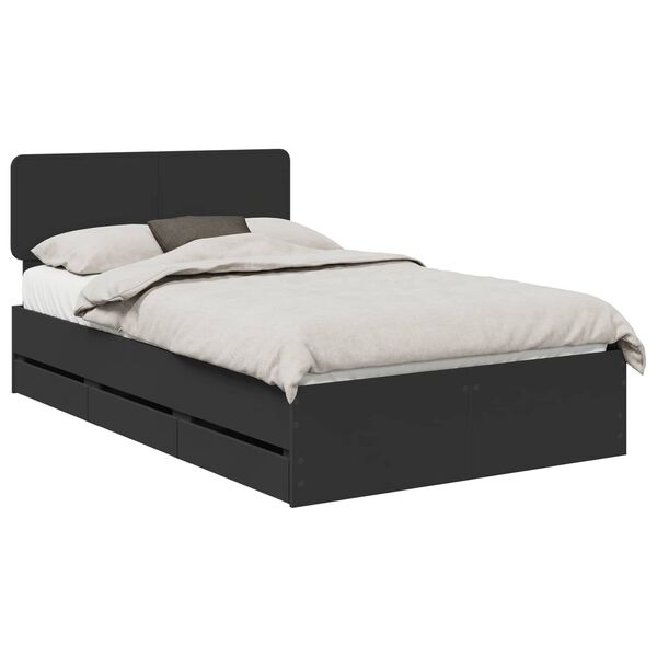 vidaXL Cadru de pat cu headboard Negru 135 x 190 cm Lemn prelucrat