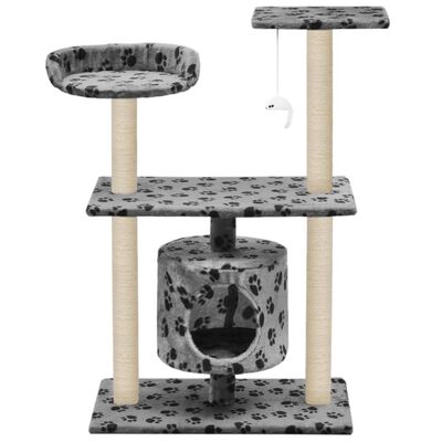 vidaXL Ansamblu pisici, stâlpi funie sisal, 95 cm imprimeu lăbuțe Gri