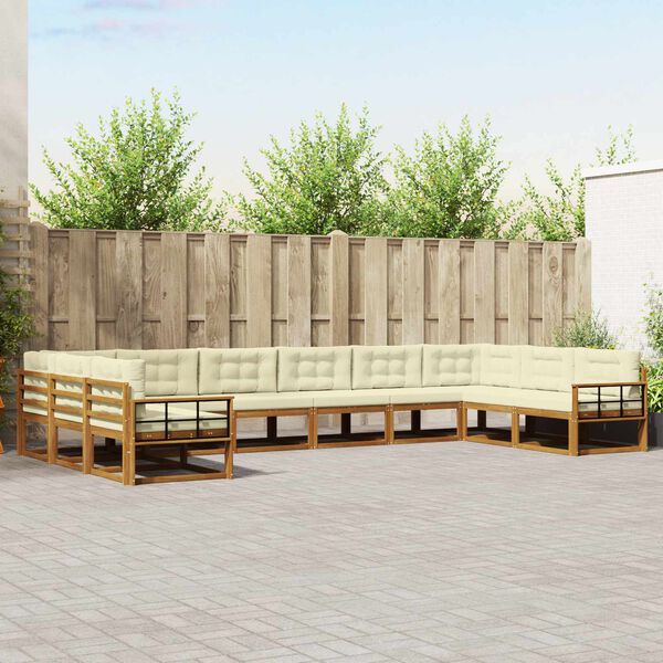 vidaXL Set de canapele de exterior cu pernă 10 pcs Natural și Crem