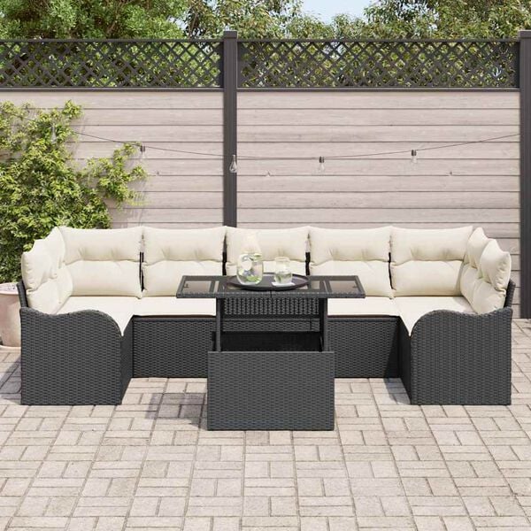 vidaXL Set de canapele pentru grădină cu pernă 8 pcs Negru Rattan poli