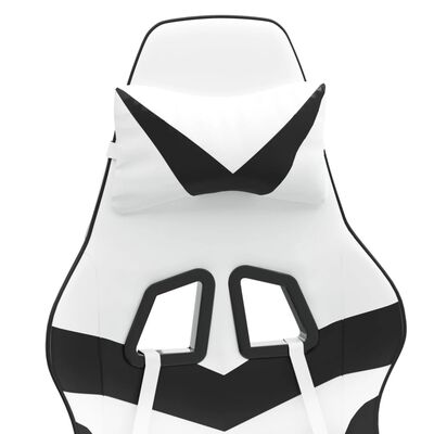 vidaXL Scaun de gaming pivotant cu suport picioare alb&negru piele eco