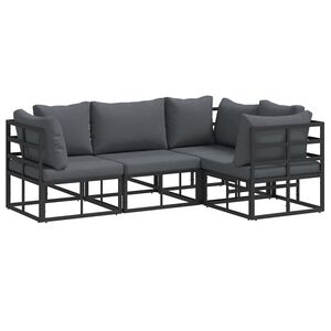 vidaXL Set de canapele pentru grădină 4 buc. Negru Aluminiu