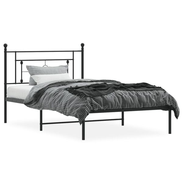 vidaXL Cadru de pat din metal cu tăblie, negru, 107x203 cm