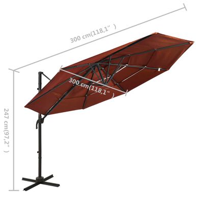 vidaXL Umbrelă de soare 4 niveluri, stâlp de aluminiu, cărămiziu 3x3 m