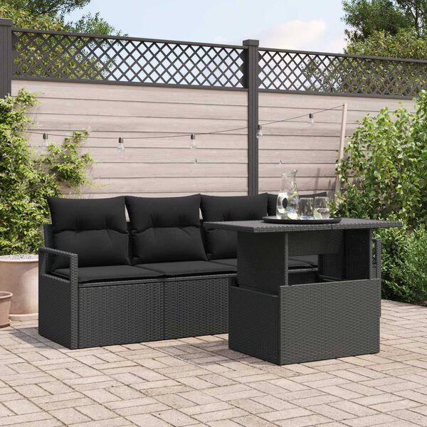 vidaXL Set de canapele pentru grădină cu pernă 5 pcs Negru Rattan poli