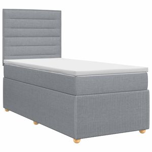 vidaXL Pat boxspring cu saltea cu headboard Gri deschis Unic Țesătură