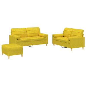 vidaXL Set de canapele cu perne, 3 piese, galben deschis, textil