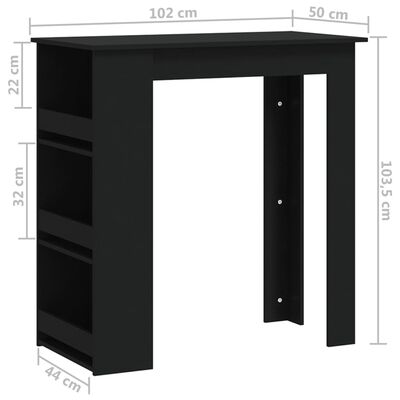 vidaXL Masă de bar cu raft de depozitare, negru, 102x50x103,5 cm, PAL