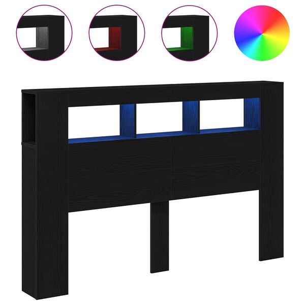 vidaXL Tăblie LED Stejar negru 160 x 18.5 x 103.5 cm Lemn compozit