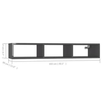 vidaXL Raft de perete, gri extralucios, 102x30x17 cm, PAL