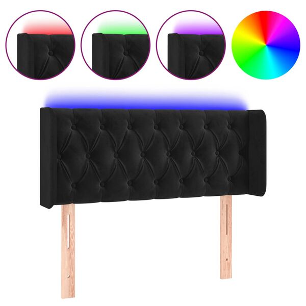 vidaXL Tăblie de pat cu LED, negru, 93x16x78/88 cm, catifea